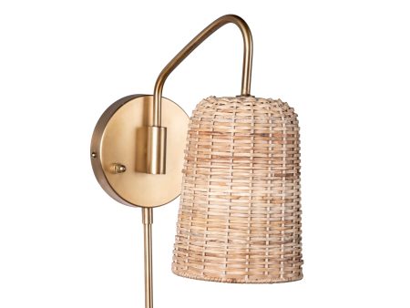 16-inch Rattan Plug-In Wall Sconce | Brass Online