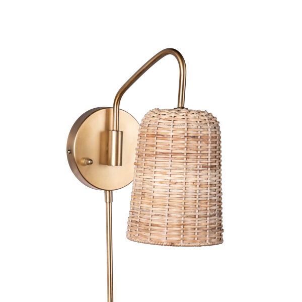 16-inch Rattan Plug-In Wall Sconce | Brass Online