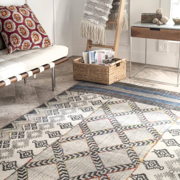 Teri Cotton Geometric Rug | Grey Supply