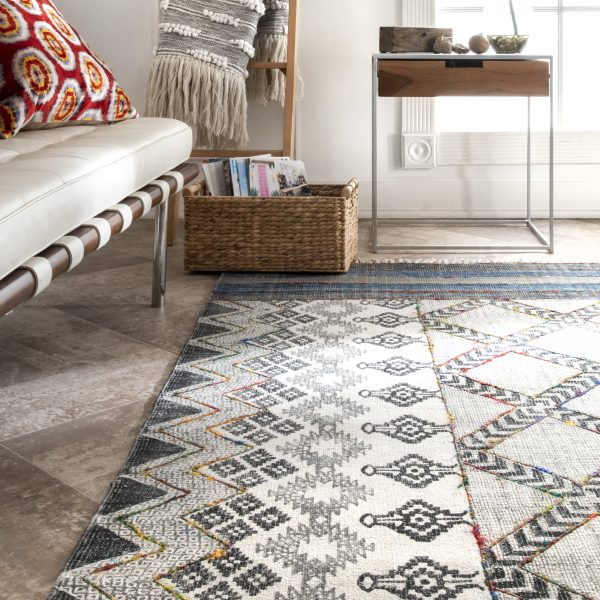 Teri Cotton Geometric Rug | Grey Supply