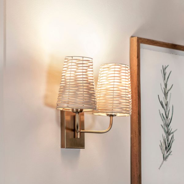 13-inch Rattan Double Wall Sconce | Brass Cheap