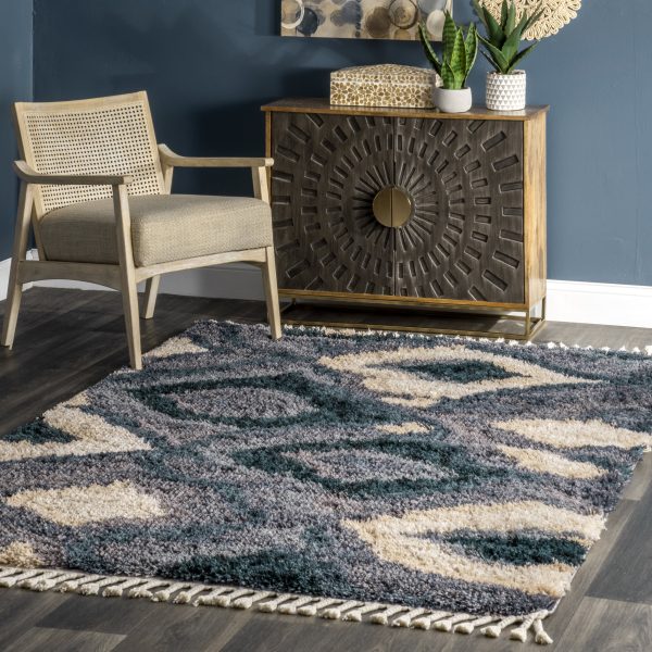 Abstract Iris Shag with Tassel Rug | Blue Fashion