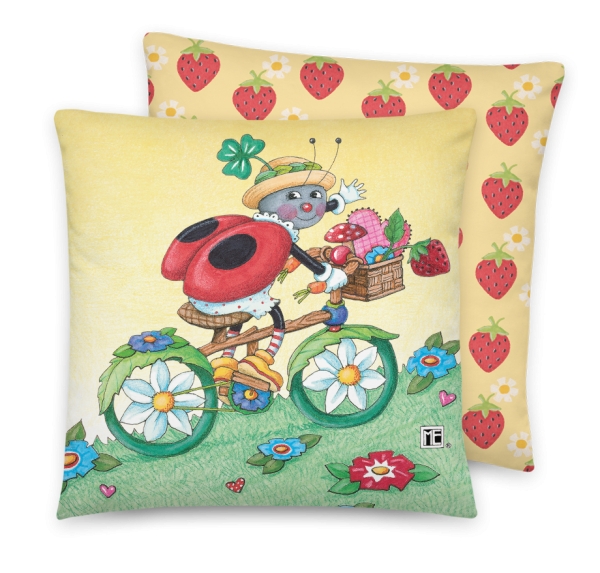 Ladybug Bike Ride Pillow Online now