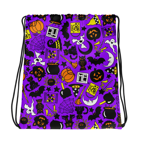 Purple Halloween Icons Drawstring Bag Discount