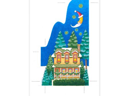 Christmas Cottage With Moon Art Cheap