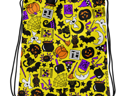 Yellow Halloween Icons Drawstring Bag Hot on Sale