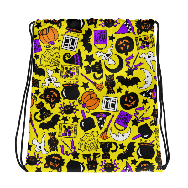 Yellow Halloween Icons Drawstring Bag Hot on Sale