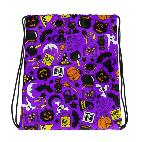 Purple Halloween Icons Drawstring Bag Discount