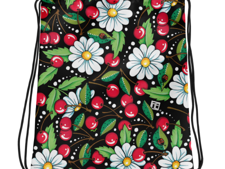 Cherry Daisy Drawstring Bag Hot on Sale