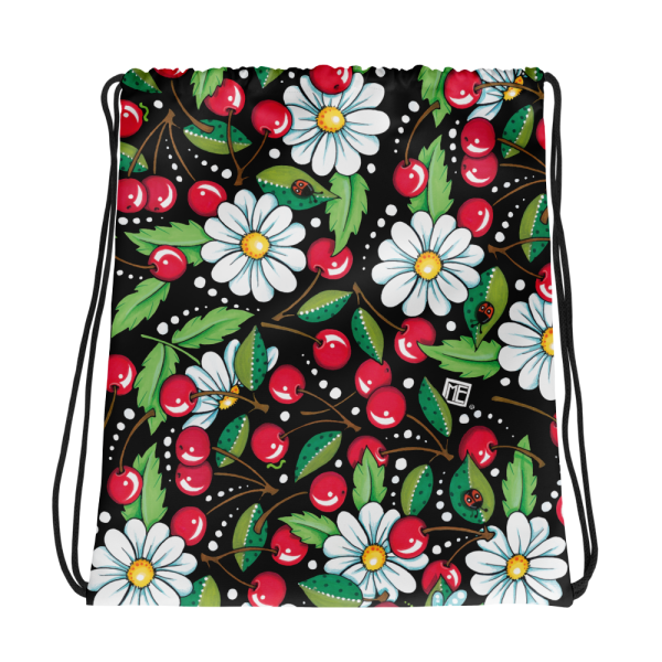 Cherry Daisy Drawstring Bag Hot on Sale